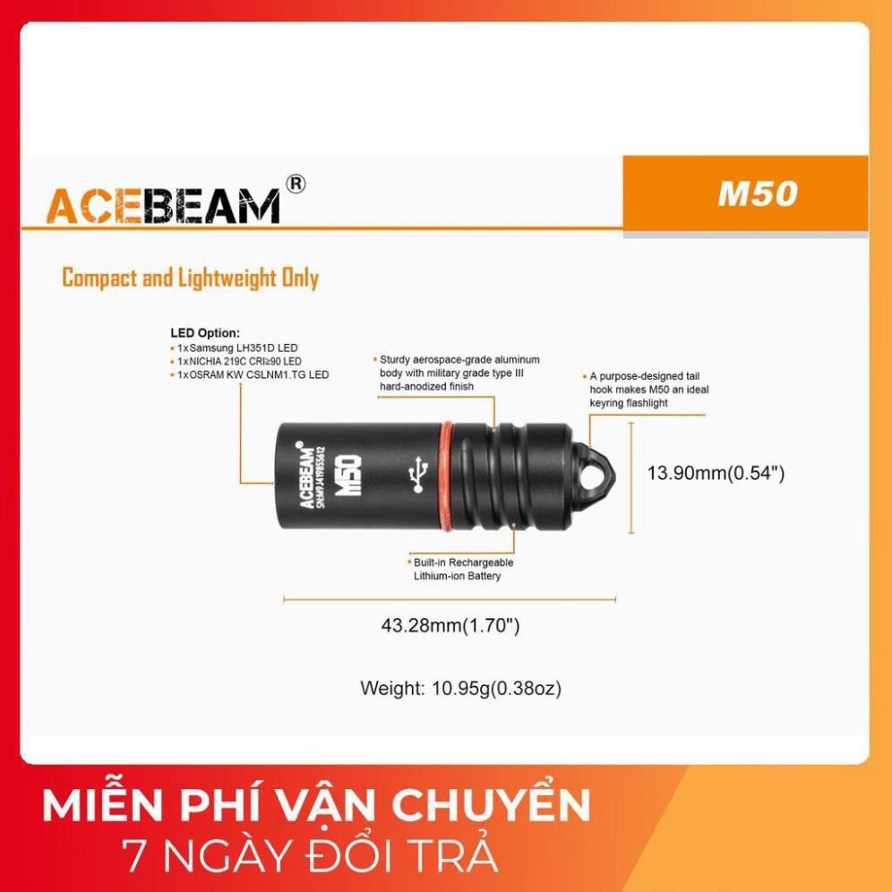 [BH 1 NĂM] ACEBEAM M50 - Đèn pin móc khóa mini cổng sạc USB