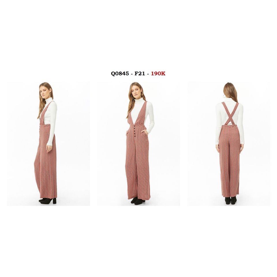 Q0845 - Jumpsuit F21 2 dây phối họa tiết nút trước