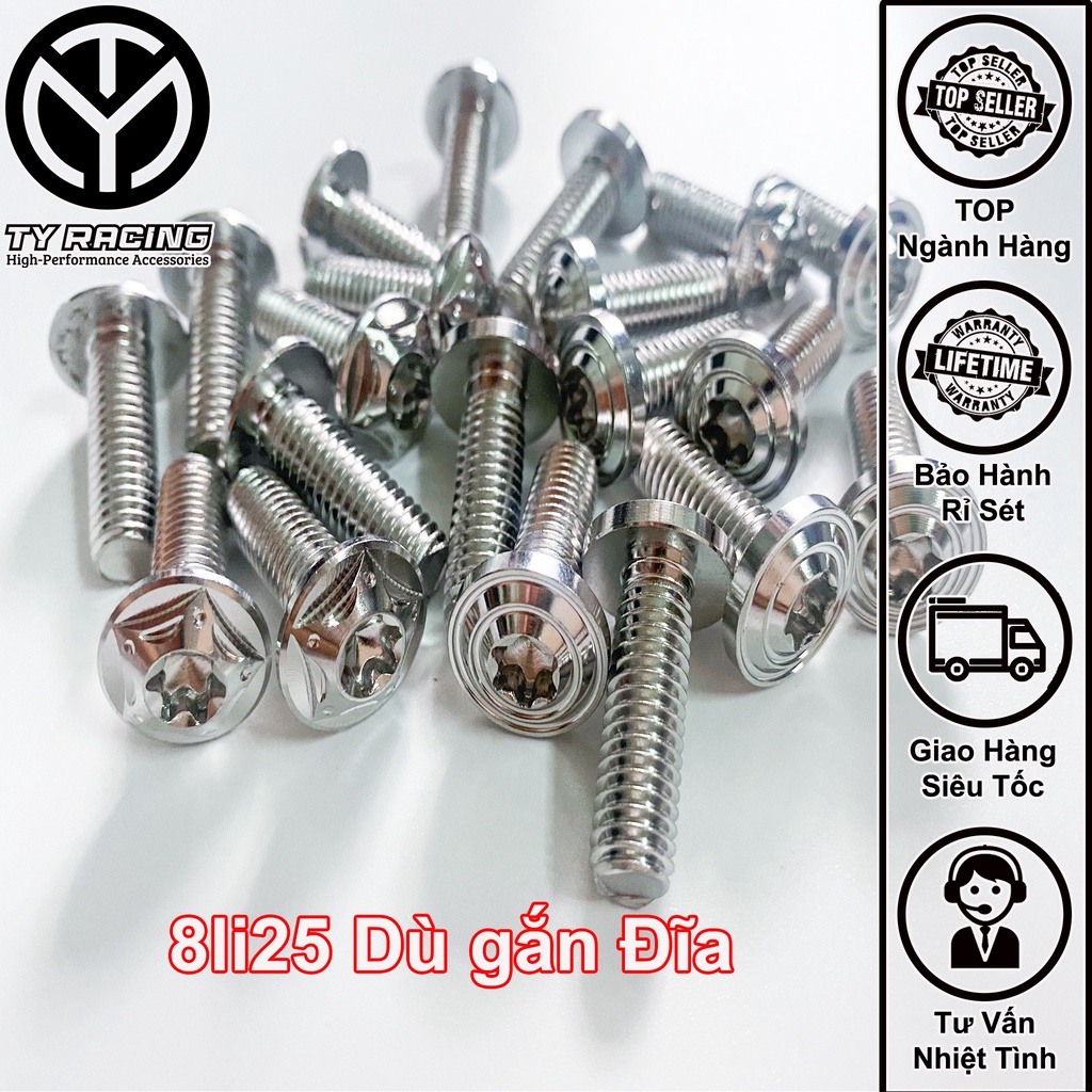 Ốc Salaya 8li25 Dù gắn Đĩa các dòng xe Chuẩn Inox 304 - TY Racing