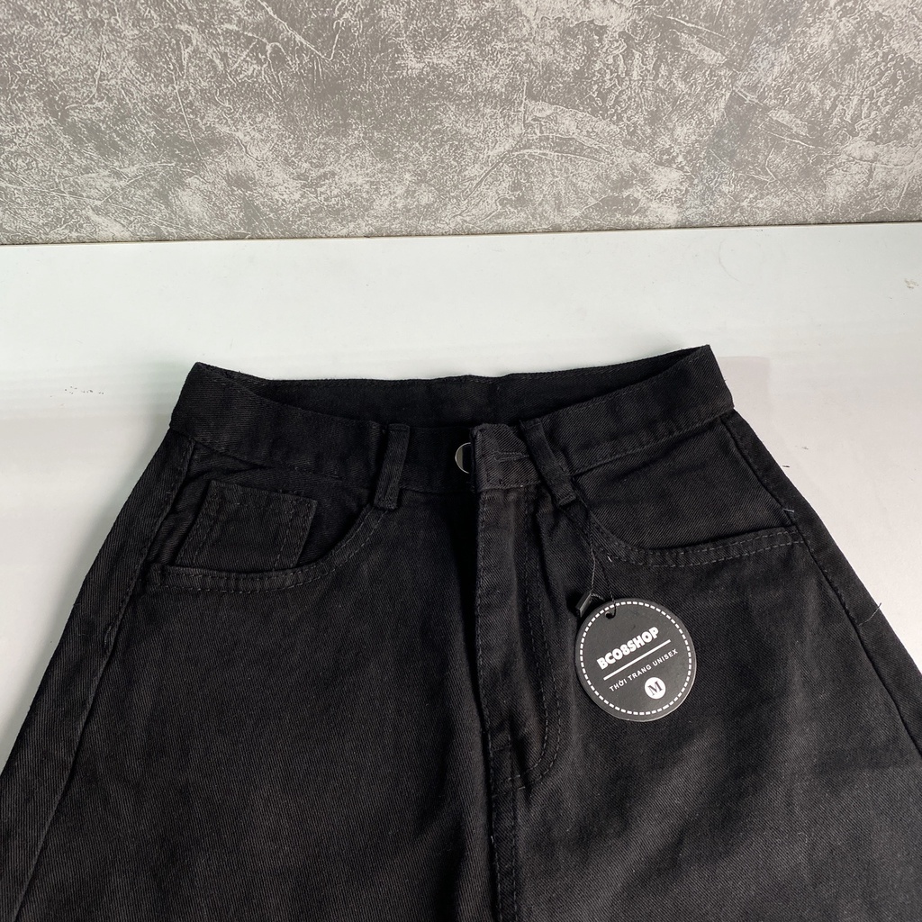 Quần Short Jean Ngố Ống Rộng Lưng Cao màu Đen Phong cách Ulzzang BC340