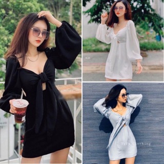 ĐẦM TAY PHỒNG THẮT NƠ NGỰC
