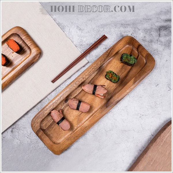 Khay Gỗ Hình Chữ Nhật Chụp Ảnh Sushi, Đồ Ăn - Đĩa Gỗ Dày - Shop Hohi Decor