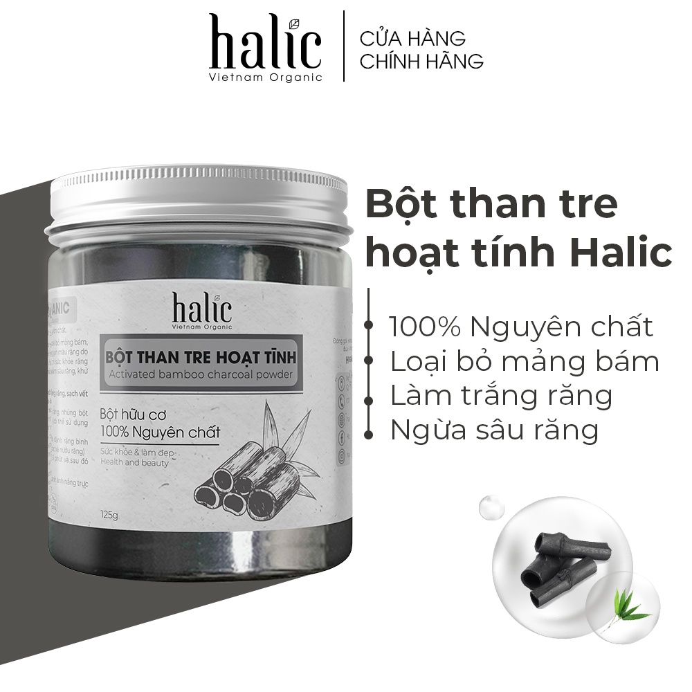 Bột trắng răng Than Hoạt Tính nguyên chất Halic Organic 125G làm sạch mảng bám cao răng, vết ố vàng và khử mùi hôi miệng