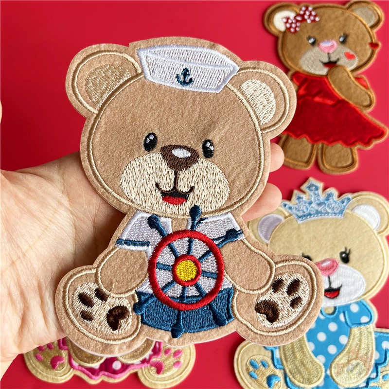 ☸ Sticker Ủi Thêu Hình Gấu Dễ Thương ☸ 1 Huy Hiệu Cài Áo Hình Động Vật Hoạt Hình Ngộ Nghĩnh