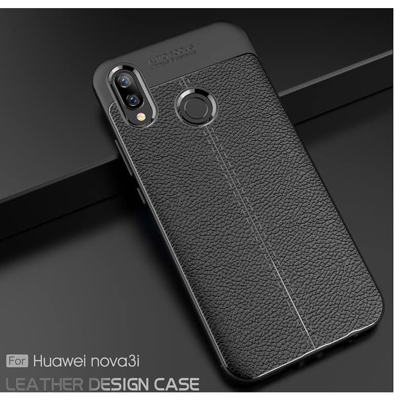 Ốp lưng Huawei Nova 3i silicon giả da,chống sốc auto Focus(đen), Dẻo trong suốt