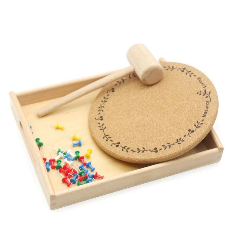 Bộ búa đinh tập đóng - tặng kèm đế gỗ bàn, khay gỗ - THỰC HÀNH CUỘC SỐNG - giáo cụ Montessori