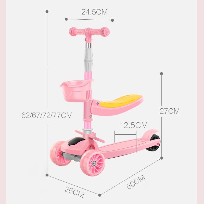 ✈️[Freeship Xe trượt scooter đa năng phát sáng cho bé từ 2 đến 12 tuổi - Xe thăng bằng có nhạc, ghế nhún cho trẻ DC009
