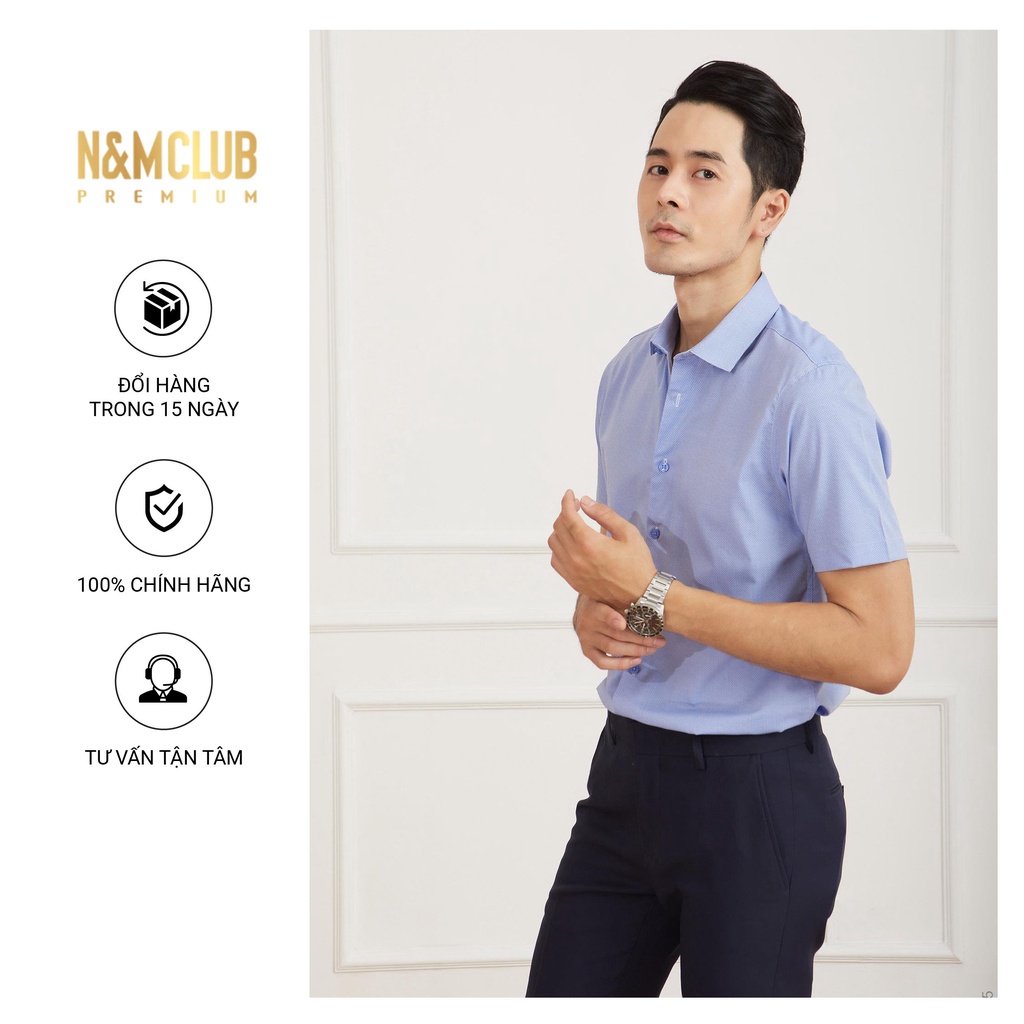 Áo Sơ Mi N&M CLUB Nam Tay Ngắn Chống Nhăn Kháng Khuẩn Dáng Slim Fit Màu Xanh Nhạt mã 2105045