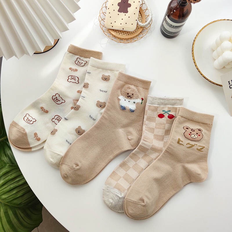 Tất vớ nữ cổ cao họa tiết hoạt hình dễ phối đồ, chất liệu cotton co giãn bốn chiều - Sope Shop