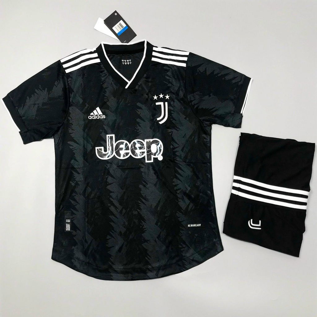 SPF - Bộ quần áo đá bóng clb juventus 2023 away sân khách mùa 22 23 màu đen logo thêu gai mịn thái cao cấp
