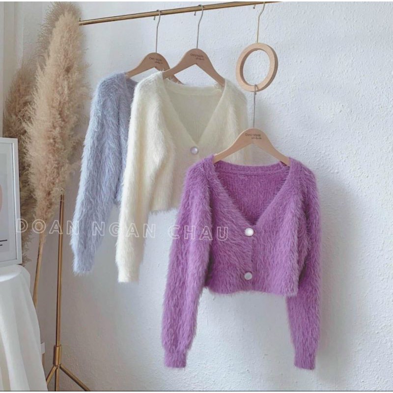 Áo len lông croptop cổ tim hàng QCL1