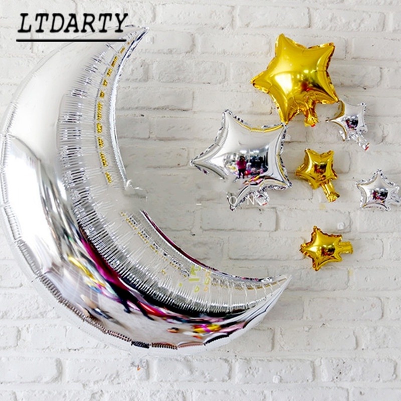 Bong Bóng Nhôm 36 Inch Hình Mặt Trăng Màu Vàng / Bạc Trang Trí Tiệc Sinh Nhật / Valentine