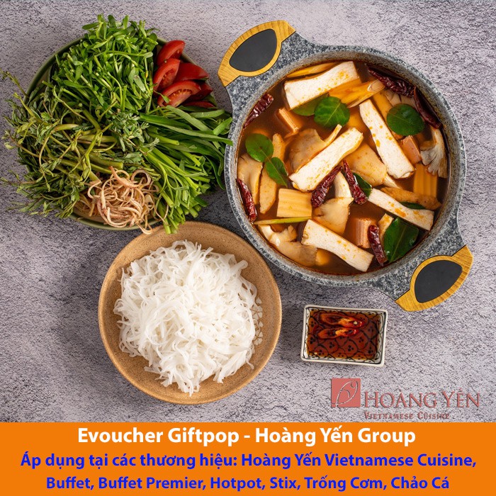 HCM [Evoucher] Áp dụng tại Hoàng Yến VN Cuisine, Buffet, Buffet Premier, Hotpot, Stix, Trống Cơm, Chảo Cá trị giá 200k