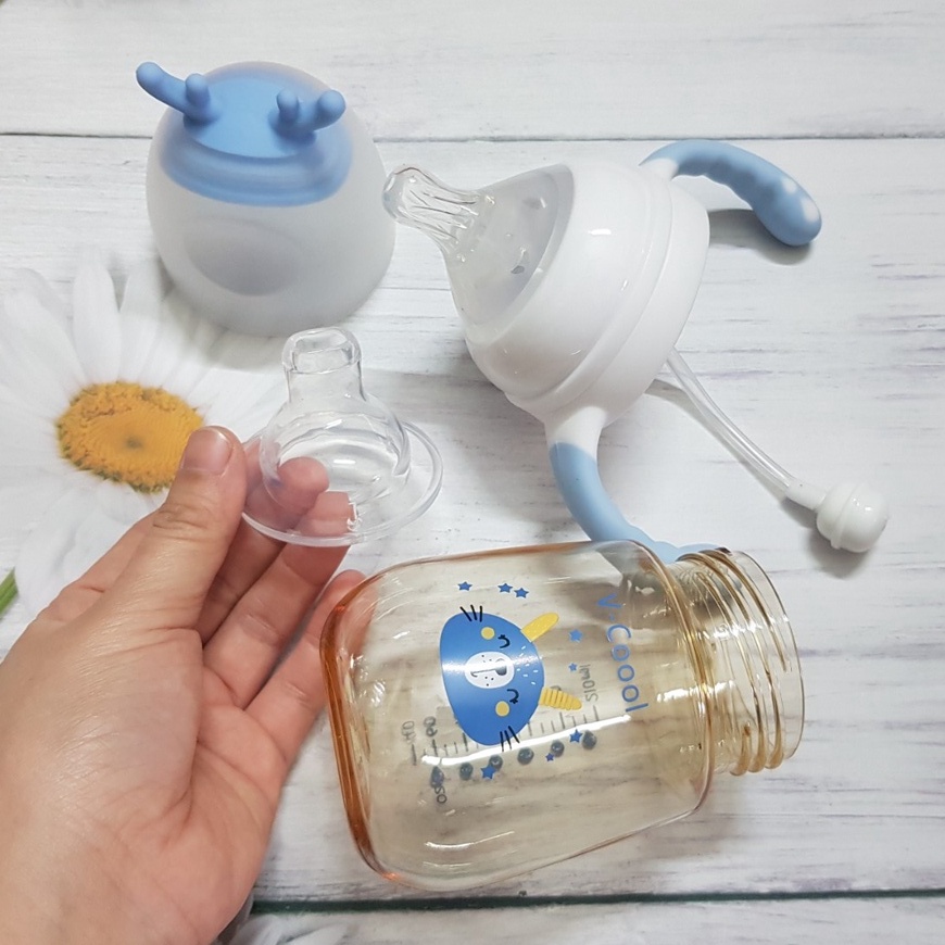 Bình sữa cao cấp Vcool 2in1 (núm ti &amp; ống hút) 210ml