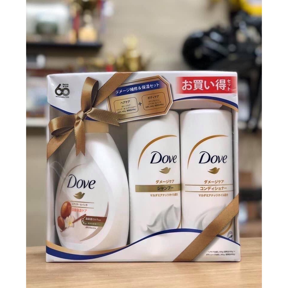 Set Dove Nhật tắm, gội, xả vàng cho tóc khô