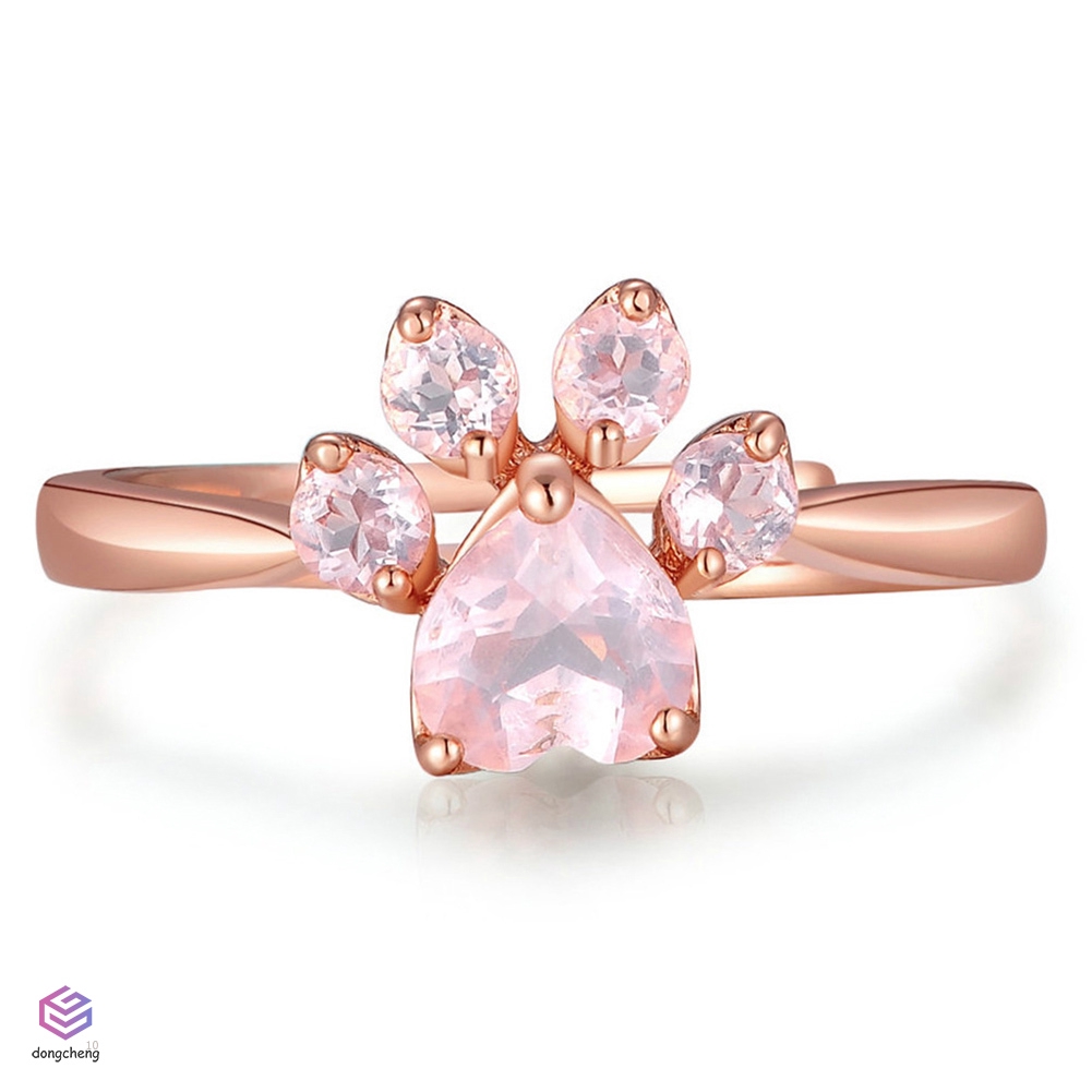 Nhẫn Hở Đính Đá Zircon Hình Dấu Chân Chó Mèo Dễ Thương
