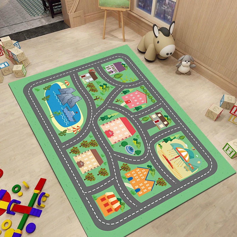 Thảm lót sàn hình bản đồ giao thông đường ray xe hơi cho bé