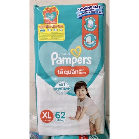 Tã quần Pampers M74 L68 XL62 XXL56