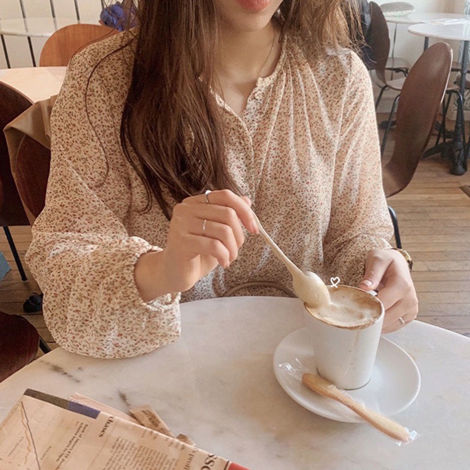 Áo Sơ Mi Chiffon Tay Dài Phồng Dáng Rộng In Họa Tiết Hoa Thời Trang Mùa Thu Retro Dành Cho Nữ