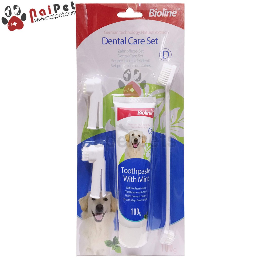 Bộ Đánh Răng Kem Đánh Răng Bàn Chải Đánh Răng Chó Mèo Dental Care Set Bioline 100g