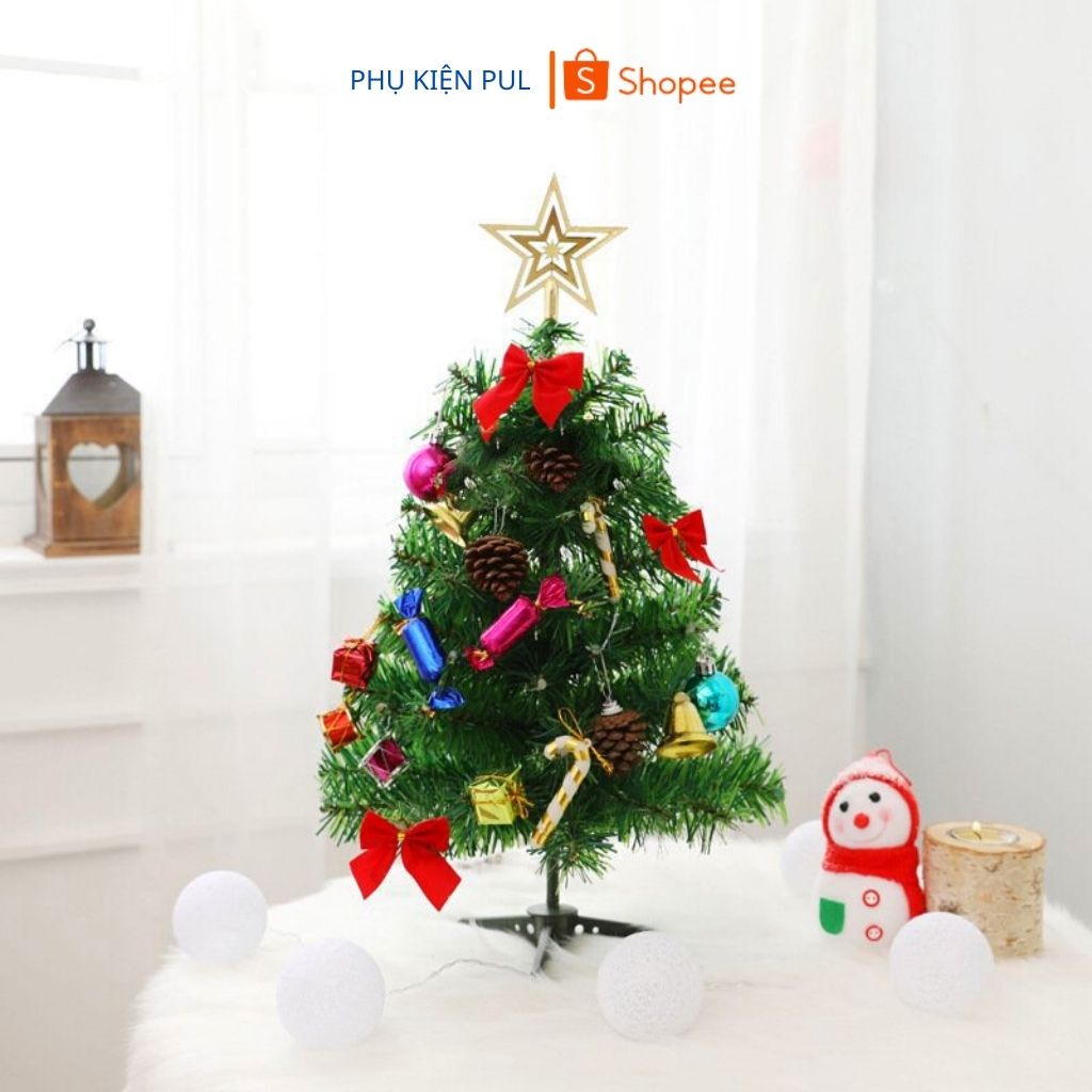 Cây thông noel mini để bàn 60cm có led kèm phụ kiện đẹp trang trí giáng sinh trong nhà phòng khách phòng ngủ quà tặng