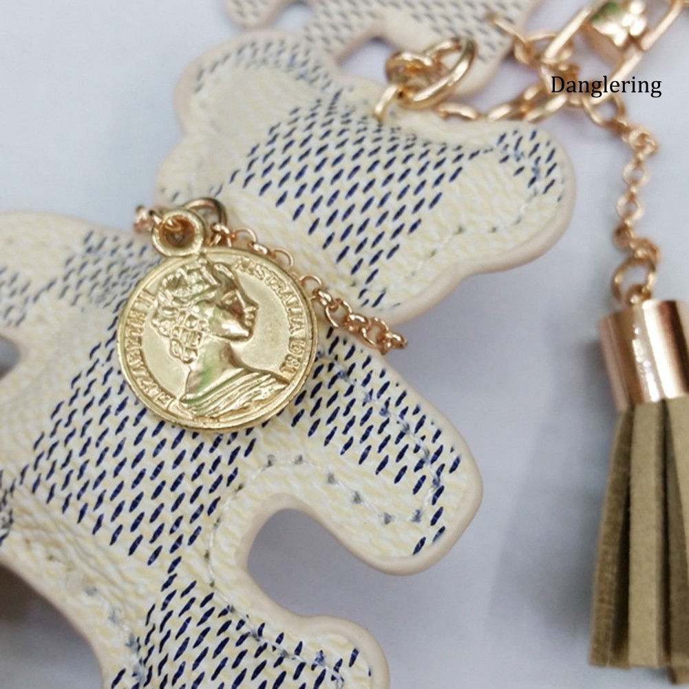 Móc khóa dây tua rua có mặt phụ kiện hình gấu dễ thương