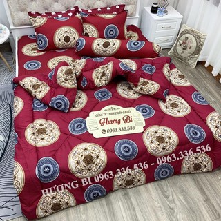 Bộ Chăn Ga Gối Cottong Poly Chần Phao 5 Món - Đồng Tiền Đỏ