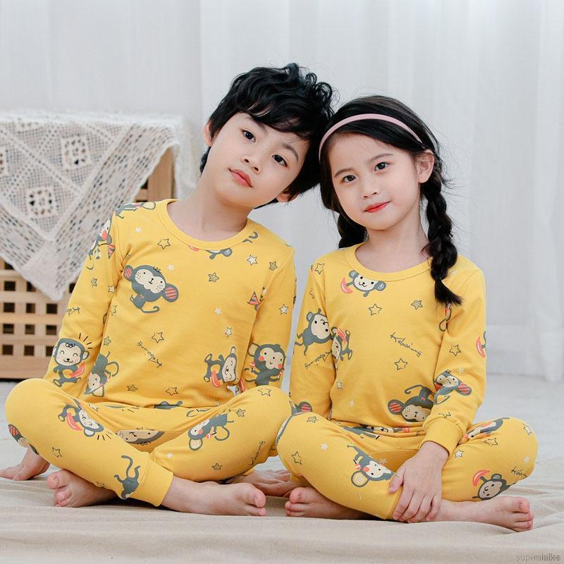 Bộ Đồ Ngủ Pijama Dài Tay Họa Tiết Hoạt Hình Cho Bé Từ 2-8 Tuổi