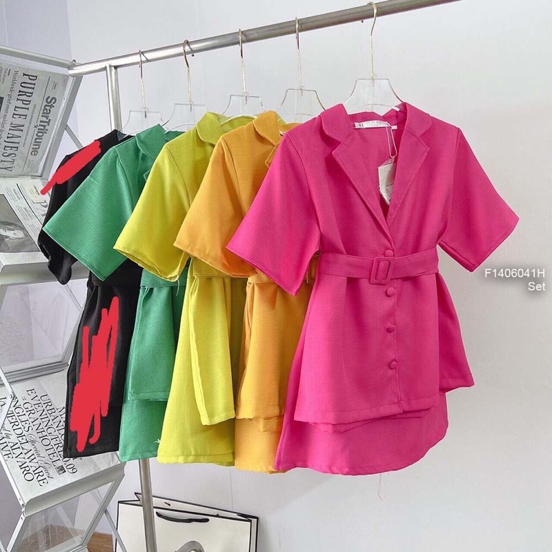 Set áo thun hình gấu tay con kèm chân váy dáng dài