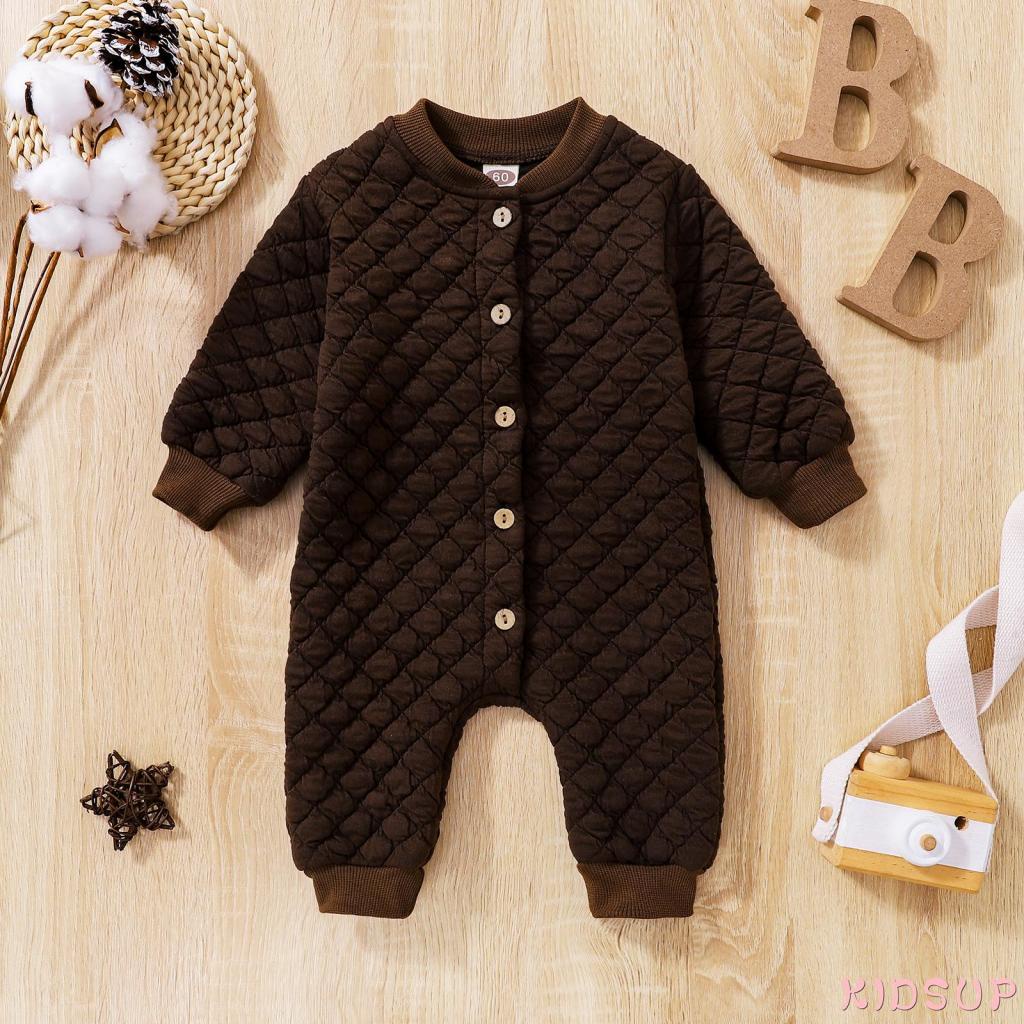 Kidsup1-bộ Áo Liền Quần Dài Dáng Rộng May Chắp Vá Cài Khuy Tay Dài Đính Kim Cương Dành Cho Bé Trai Bé Gái