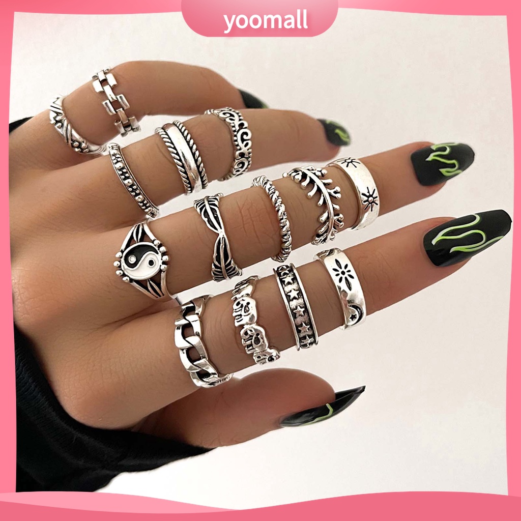 Yomall♡ Set 14 Nhẫn Đeo Khớp Ngón Tay Thời Trang Nữ