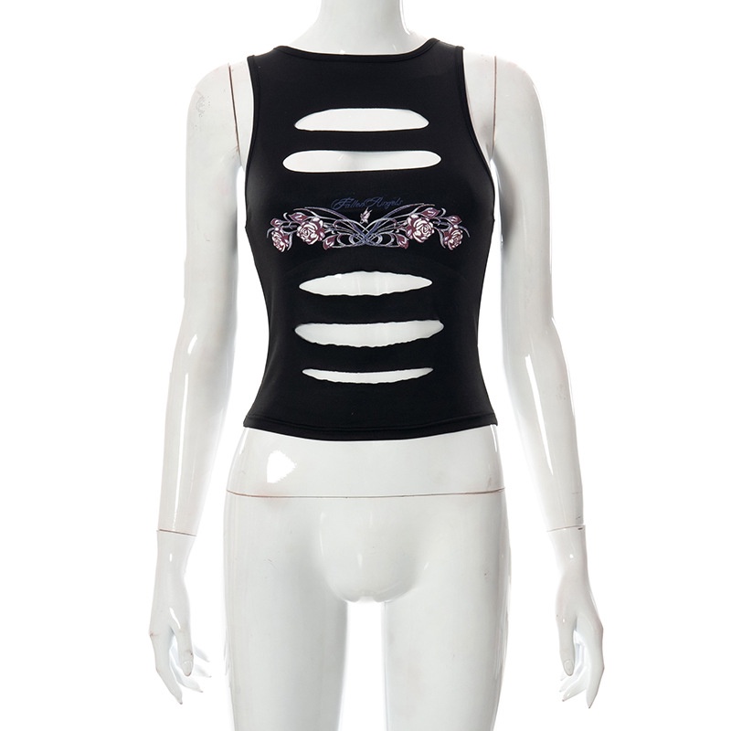 DUNEA Áo Tank Top Ôm Dáng In Họa Tiết Rỗng Gợi Cảm Cho Nữ