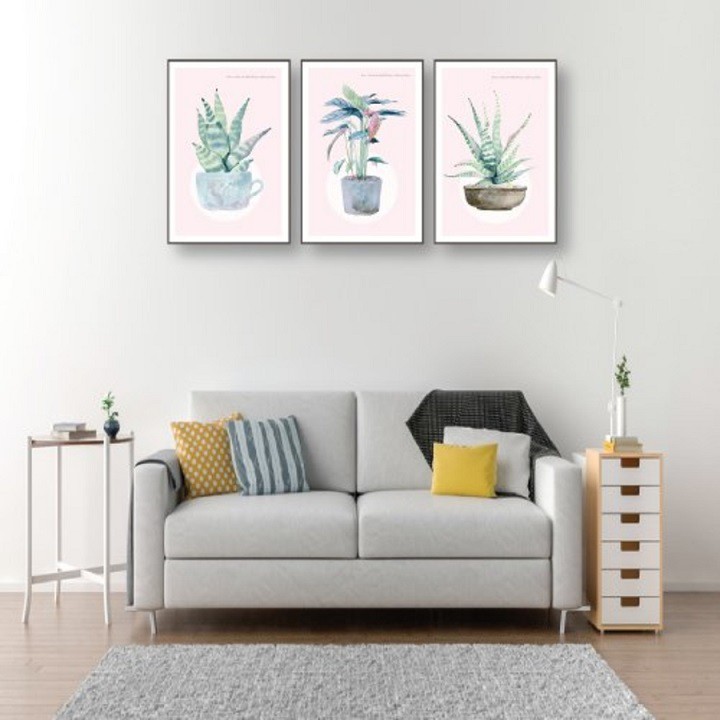 Bộ 3 Tranh canvas treo tường Lala trang trí phòng ngủ chủ đề đa dạng kèm đinh 3 chân đa năng và khung ảnh chắc chắn