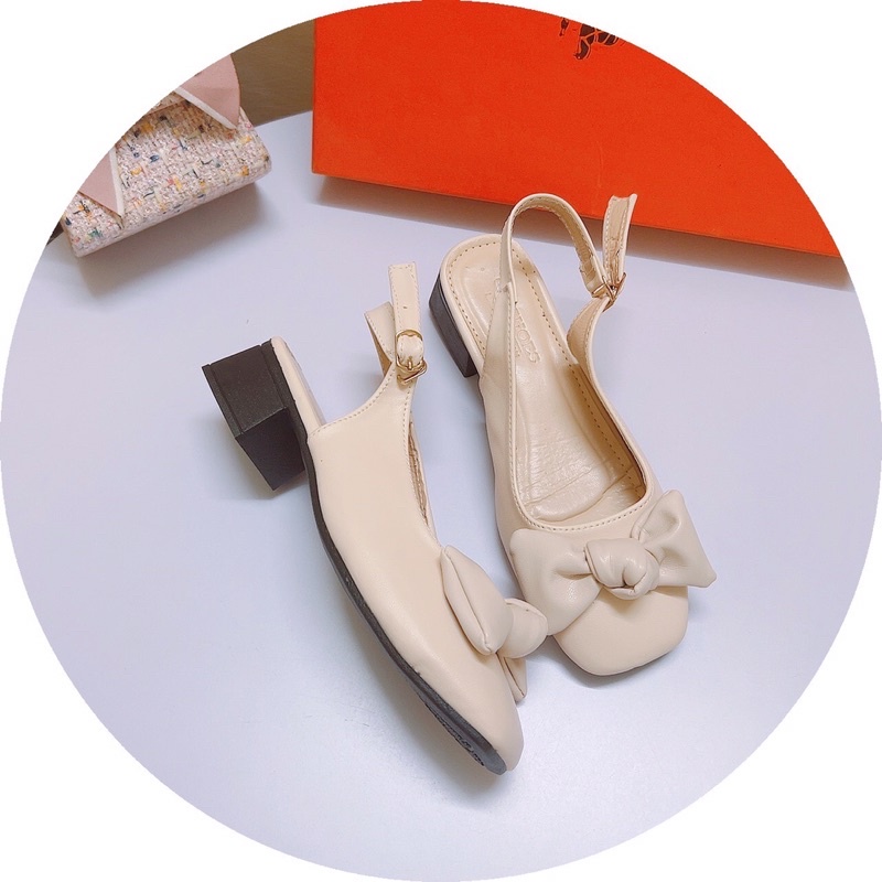 Giày sandal nơ ú bít mũi vuông đế vuông 3p cực dễ đi bao bền