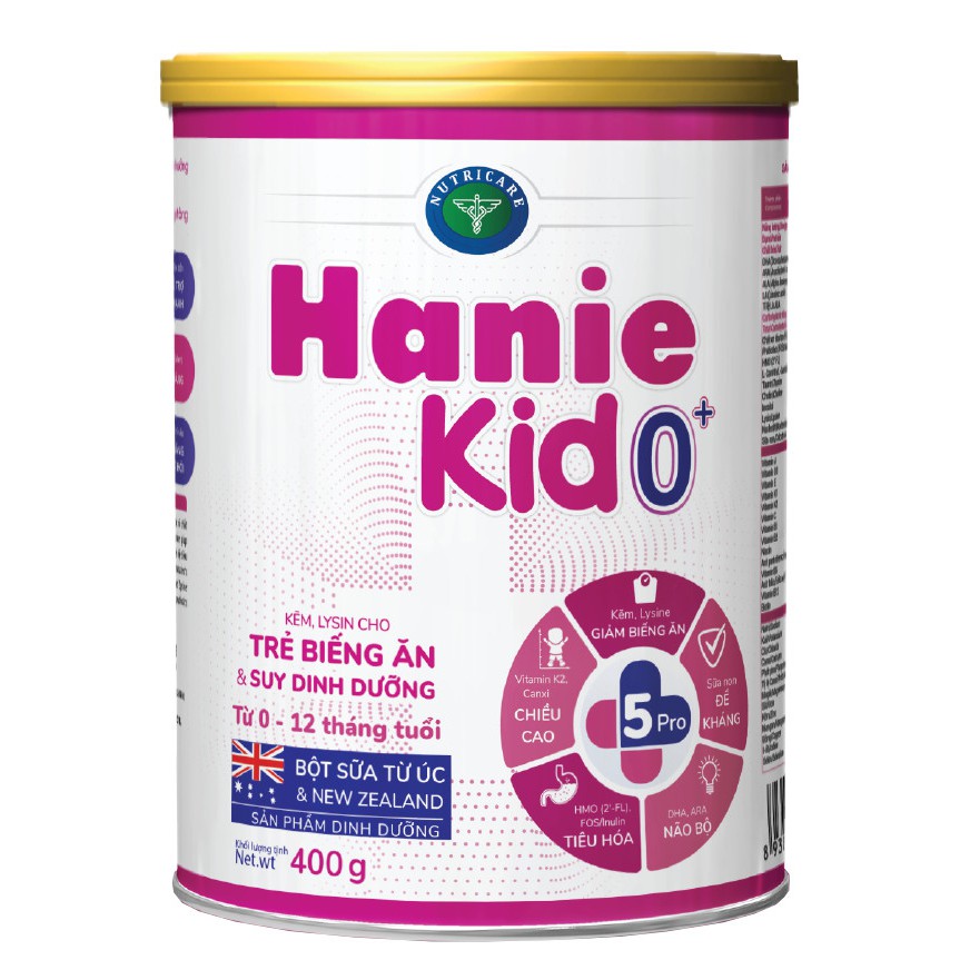 Sữa bột Nutricare Hanie Kid 0+ cho trẻ biếng ăn và suy dinh dưỡng (400g)