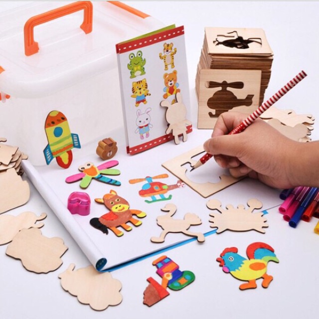 Bộ khuôn vẽ vè ghép hình bằng gỗ loại to 48-50 mảnh cho bé