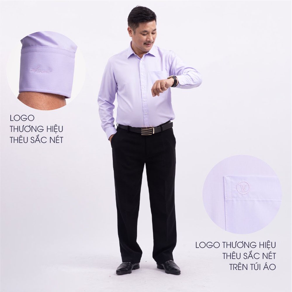 Áo Sơ Mi Nam Dài Tay Trung Niên ANCHI Classic Cotton Trơn Màu Tím Nhạt Cao Cấp
