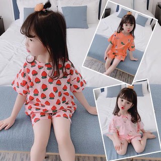 [100% Cotton] Quần Áo Trẻ Em, Bộ Mặc Nhà Cộc Tay Cho Bé Gái Hoạ Tiết Đáng Yêu