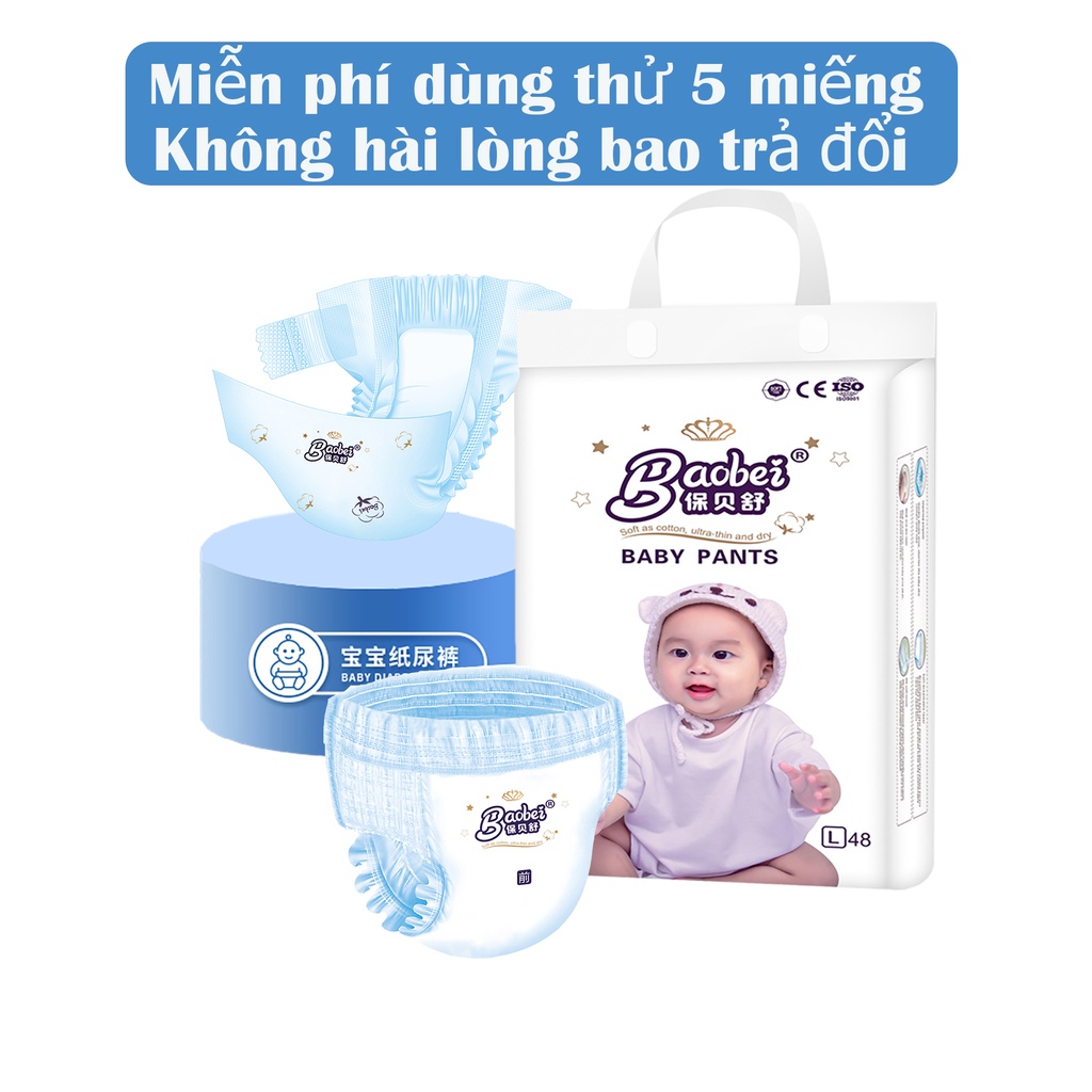 Tã Bỉm quần, bỉm dán trẻ em BaoBei A6 nội địa Trung Quốc S70 M60 L52 Xl 44