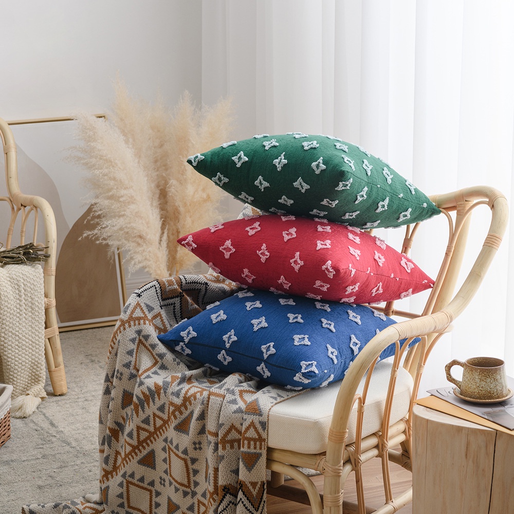 Vỏ gối cotton 30x50cm/ 45x45cm in họa tiết hoa có khóa kéo trang trí nhà cửa/ văn phòng