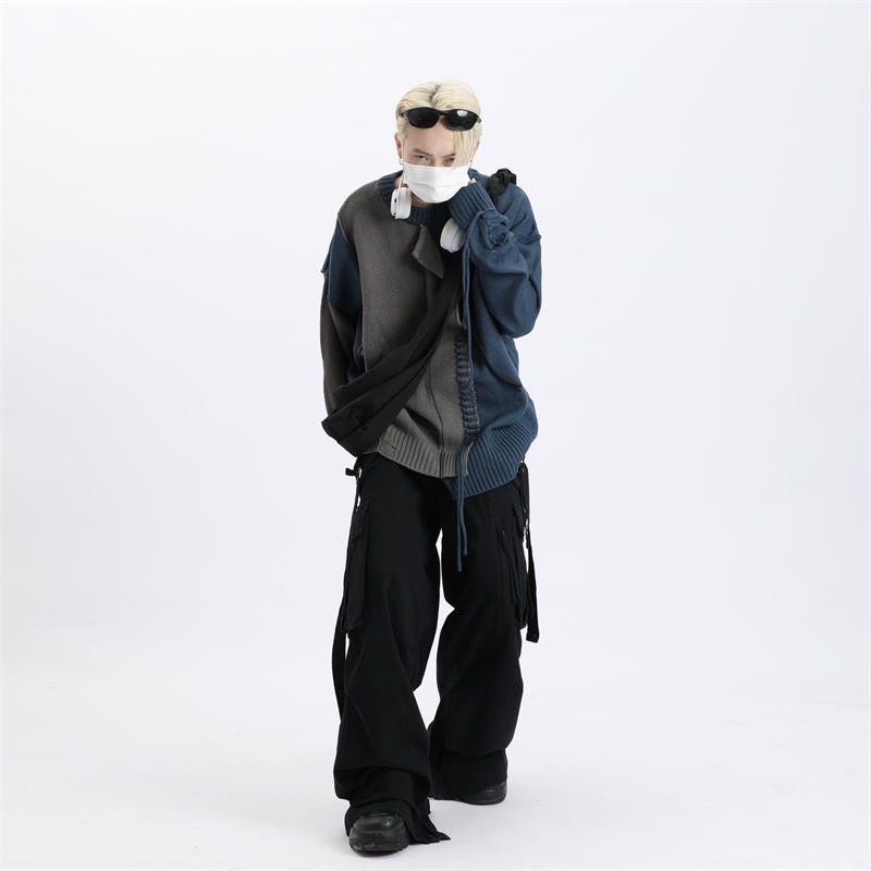 Áo Sweater Dệt Kim Dày Dặn Cổ Tròn Màu Sắc Tương Phản Phong Cách Mỹ Thời Trang Thu Đông Cho Nam Giới