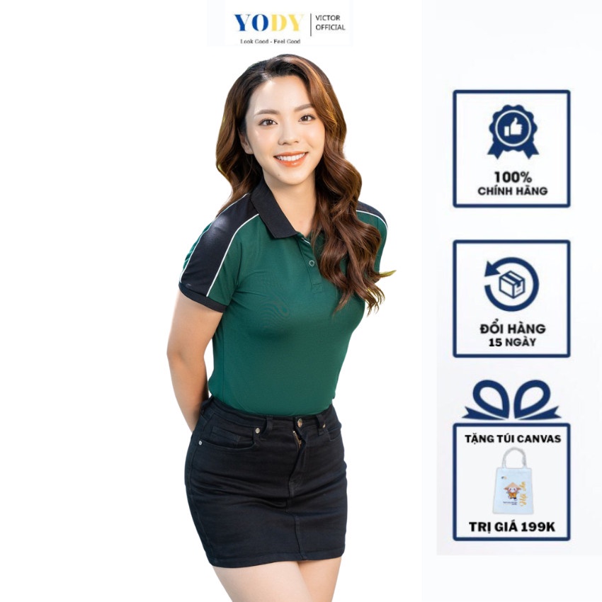 Áo Polo Nữ Yody Mắt Chim Pique Phối Vai Mềm Mịn Thấm Hút Tốt APN5366