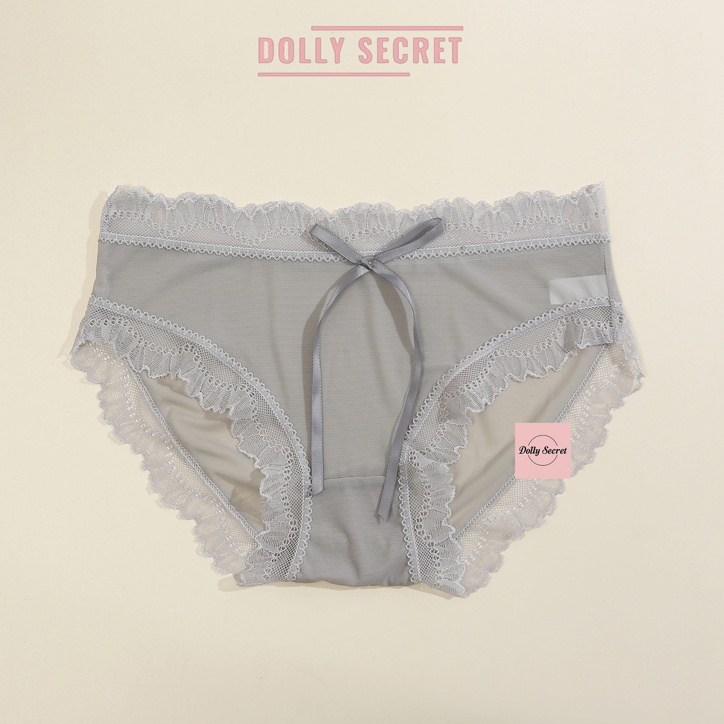Quần lót ren nữ sexy xuyên thấu gợi cảm đính nơ ren cao cấp mềm mại kháng khuẩn cho nữ DOLLY SECRET QL057