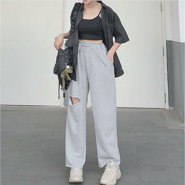 [Culottes] Quần culottes ống rộng nữ rách gối siêu hot trend