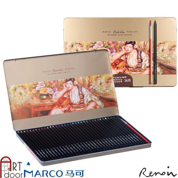 [ARTDOOR] Bộ bút chì màu Nước MARCO Renoir thân Đen 36 màu (hộp thiếc)