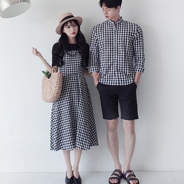 [ORDER] Set KoreaCouple sọc caro trắng đen đi dạo biển picnic đều phù hợp✨