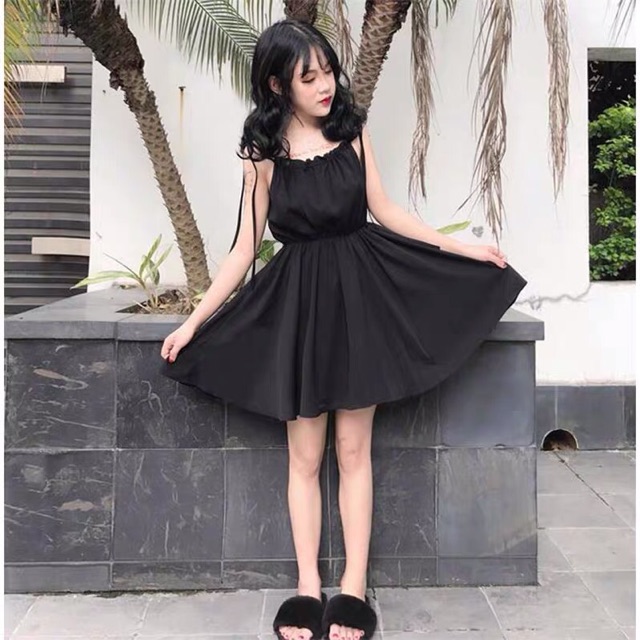 Đầm xoè 2 dây chun eo