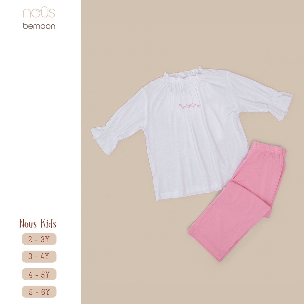 Bộ quần áo dài tay bé gái Nous kids trắng hồng (2 - 6 tuổi)