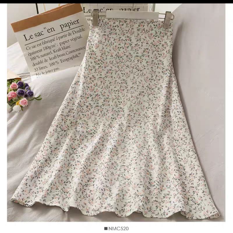 Chân váy hoa nhí chấm bi midi vintage ảnh thật