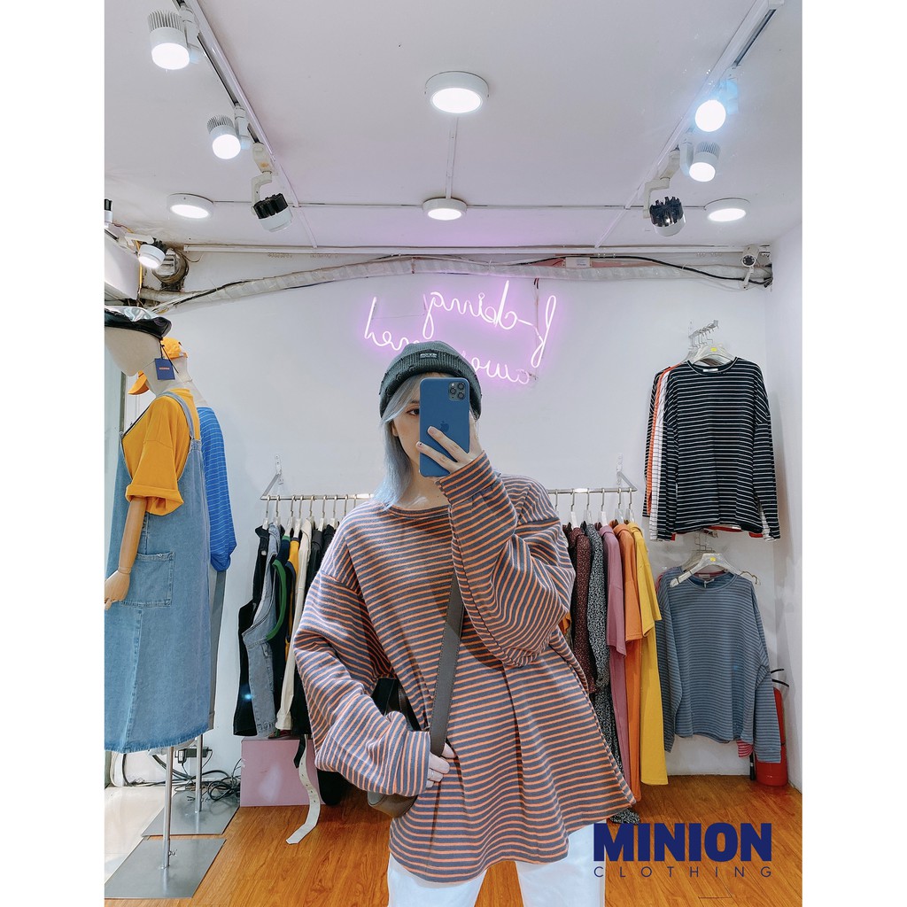 [Mã WABRLOW5 giảm 15% đơn 300K] Áo nỉ dài tay kẻ ngang Minion Clothing, phong cách Ulzzang Streetwear A2807